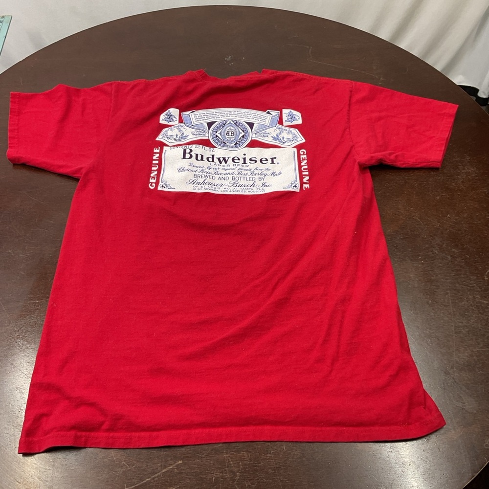 Budweiser Red Short-Sleeve Tee with Large Back Label Graphic